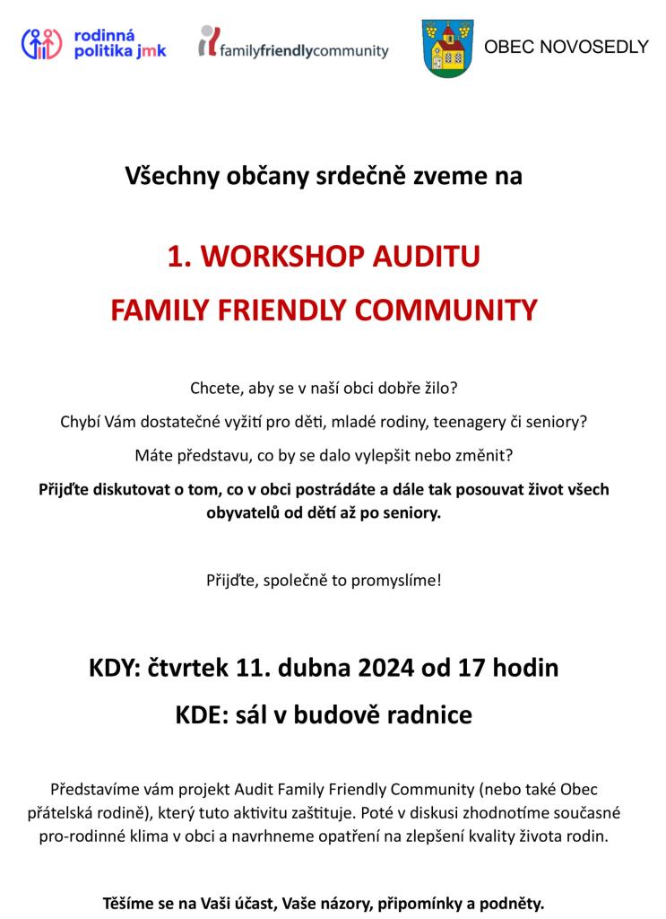Pozvánka na 1. workshop Family Friendly Community